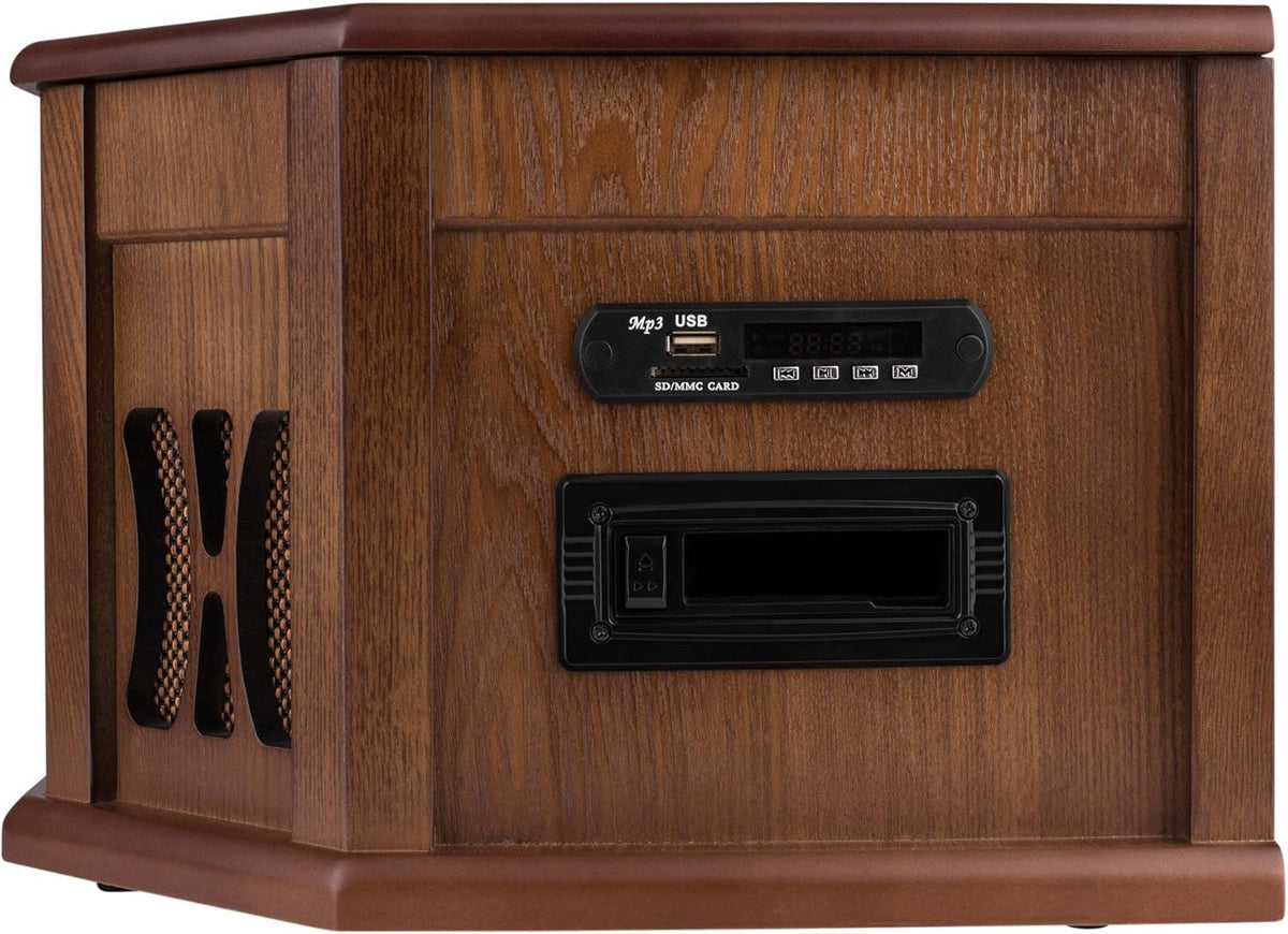 8-in-1 Natural Wood Turntable Stereo System with Bluetooth E374