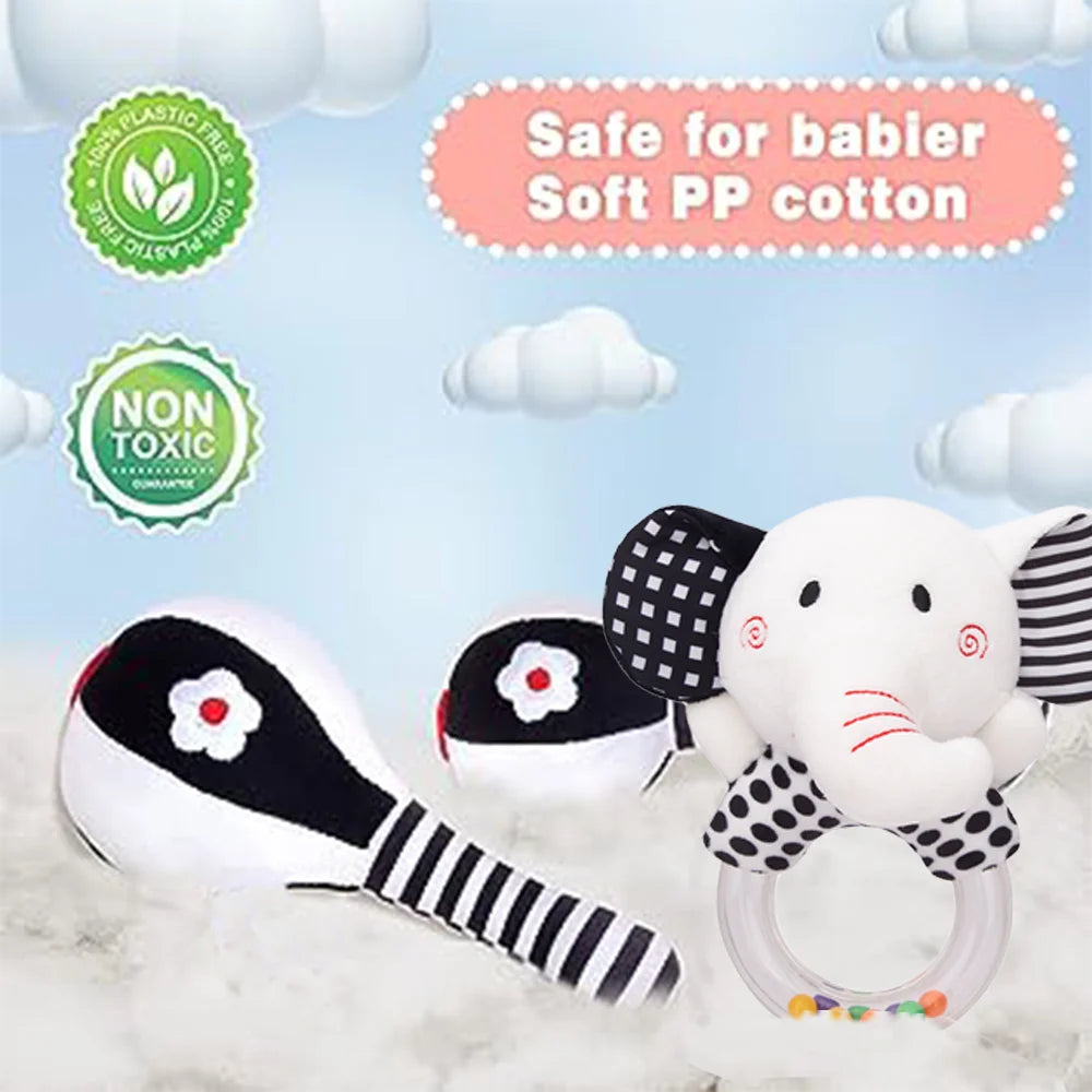 3PCS Soft High Contrast Black and White Baby Rattles N681