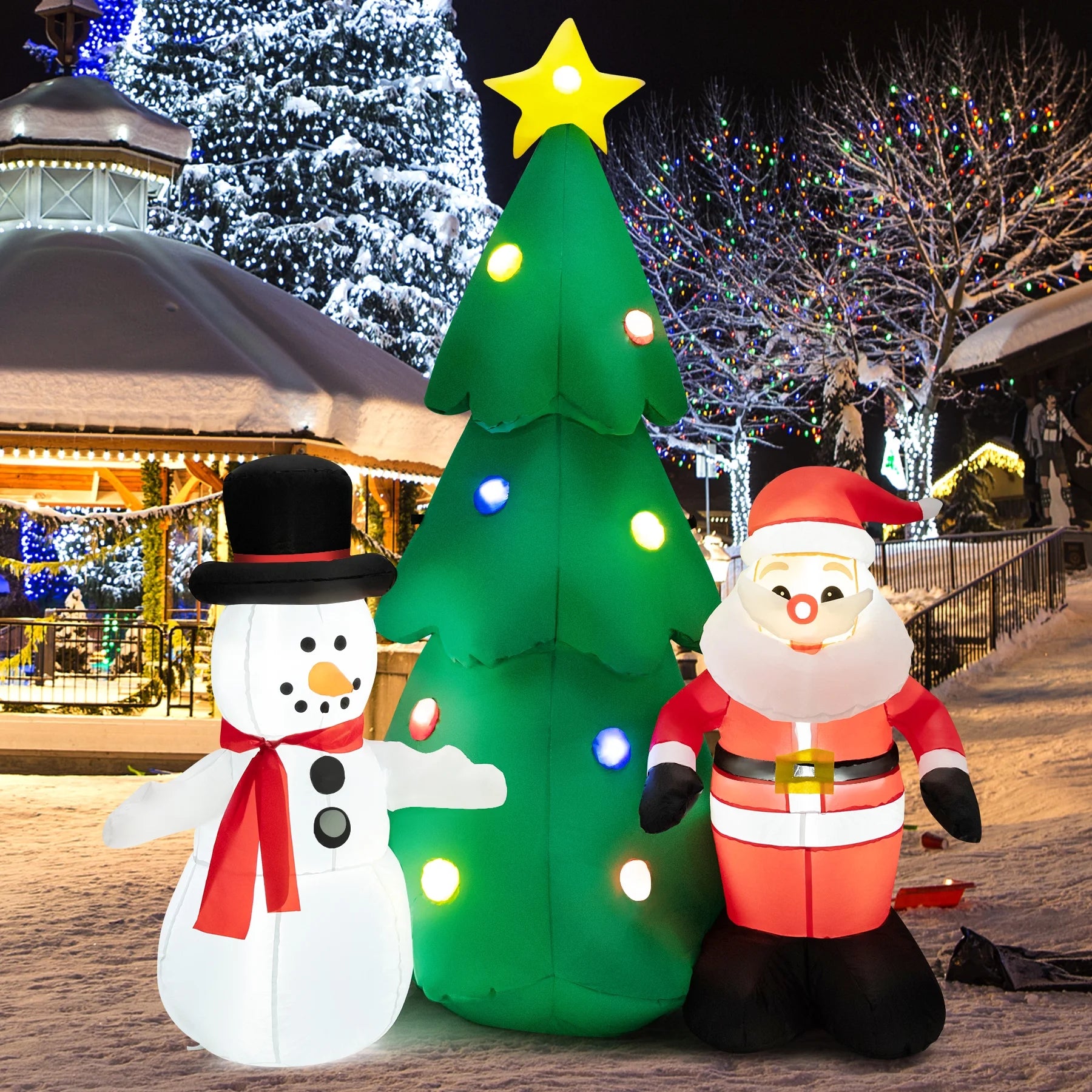 6FT Inflatable Christmas Tree & Santa Claus w/ LEDs & Air Blower Yard Decoration G34577