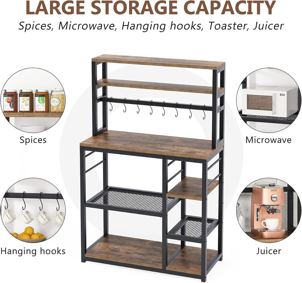 5-Tier Microwave Cart Oven Stand with 8 Hooks X8846