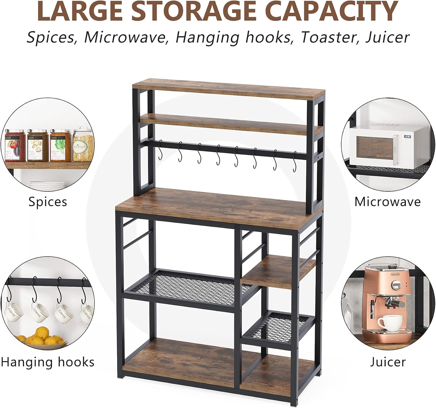5-Tier Microwave Cart Oven Stand with 8 Hooks X8846