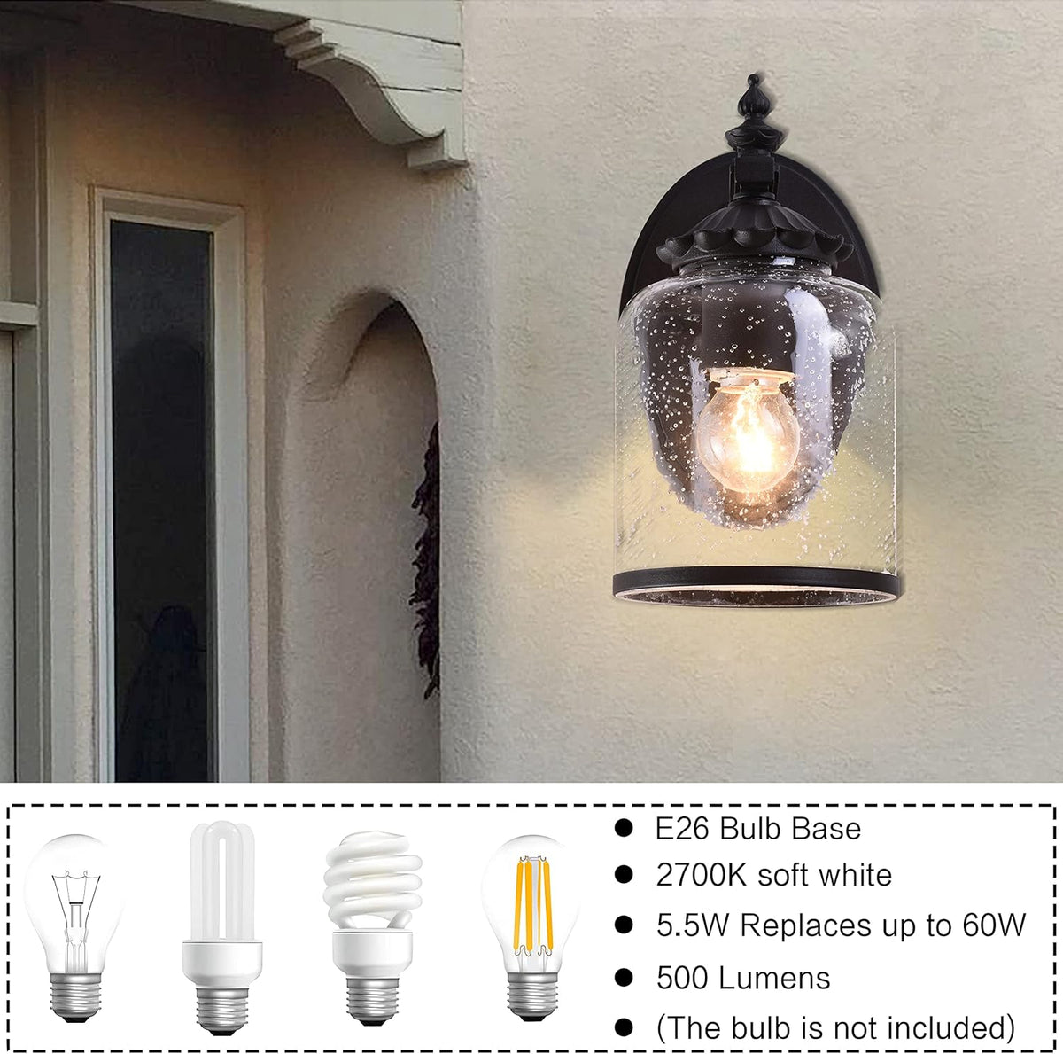 Farmhouse Exterior Lantern with Glass, Die Casting Aluminum 1-Light Wall Light A339