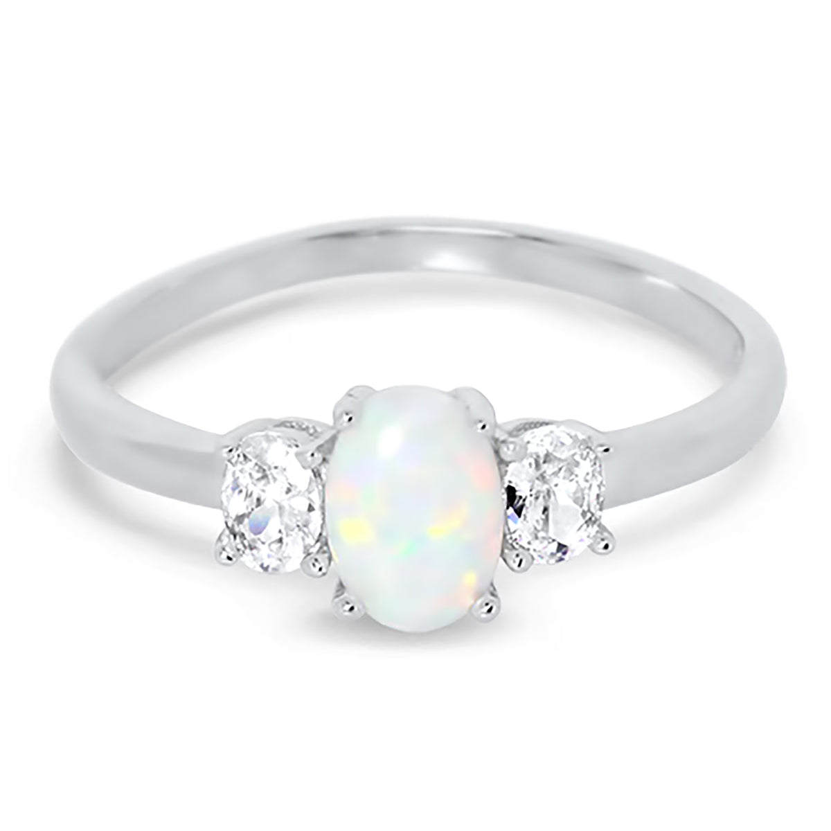 3 Stone Created Opal Ring Size 7 S6995