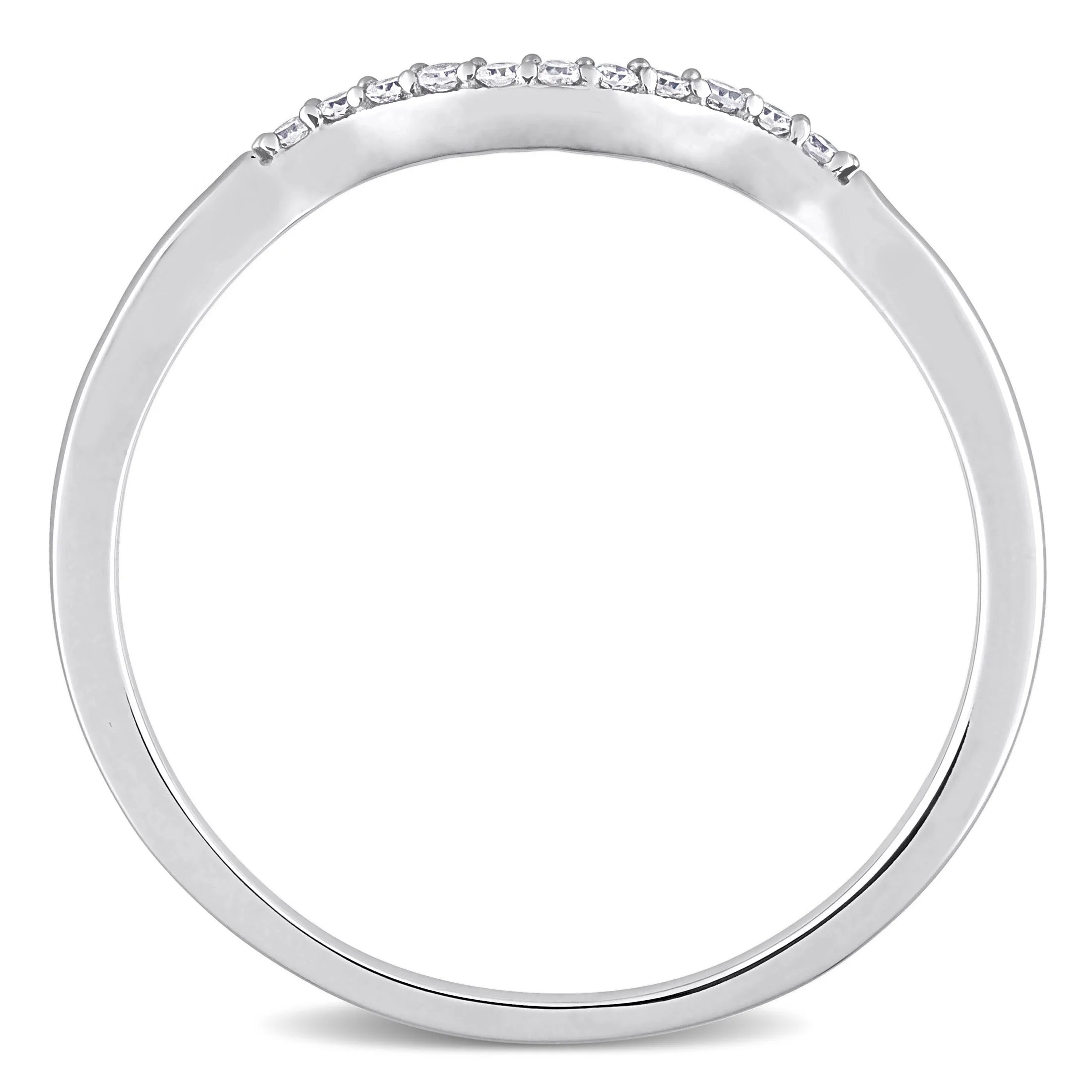 10kt White Gold Wavy Wedding Band with Shared Prong Setting Y3445