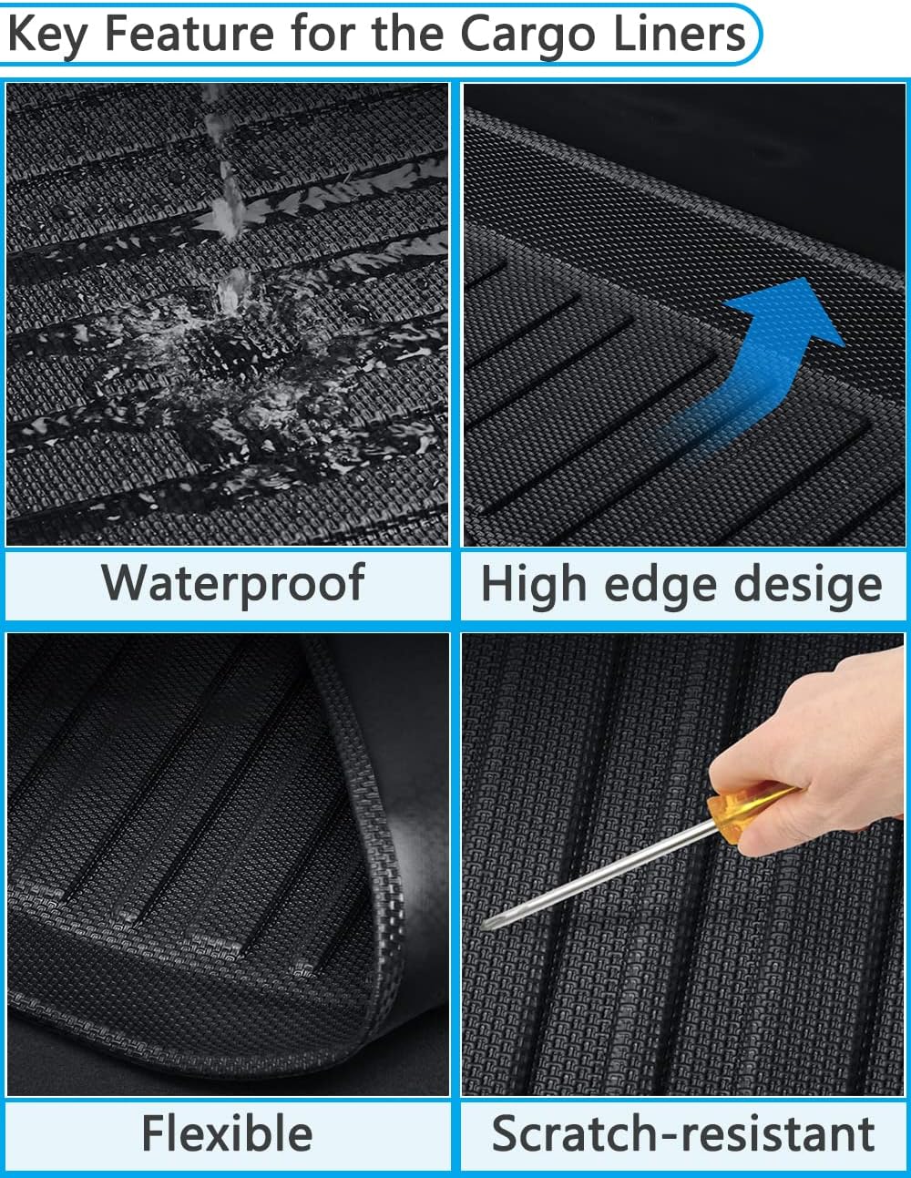 Black TPO Rear Cargo Liners Trunk Tray Mats for Tesla Model Y, Pack of 2 O23446