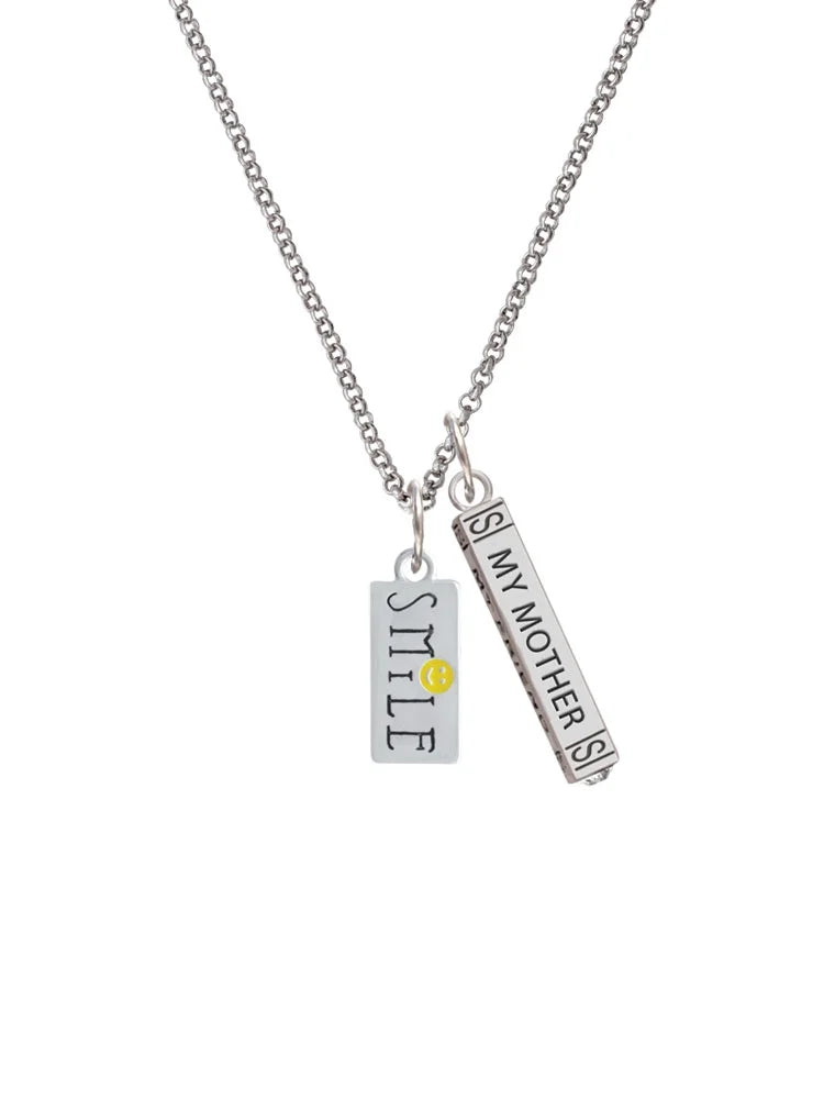 Silvertone Smile Rectangle Bar Charm Necklace, 23" V5363