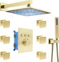 Matte Black 12 Inch Wall Mount LED Rainfall Shower System with 6pcs Body Jets and Shower Handheld D732