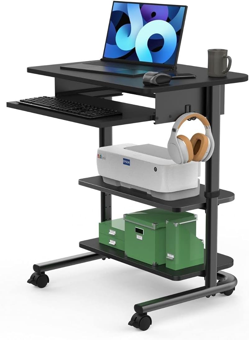 Adjustable Height Mobile Workstation with Retractable Keyboard Tray N266
