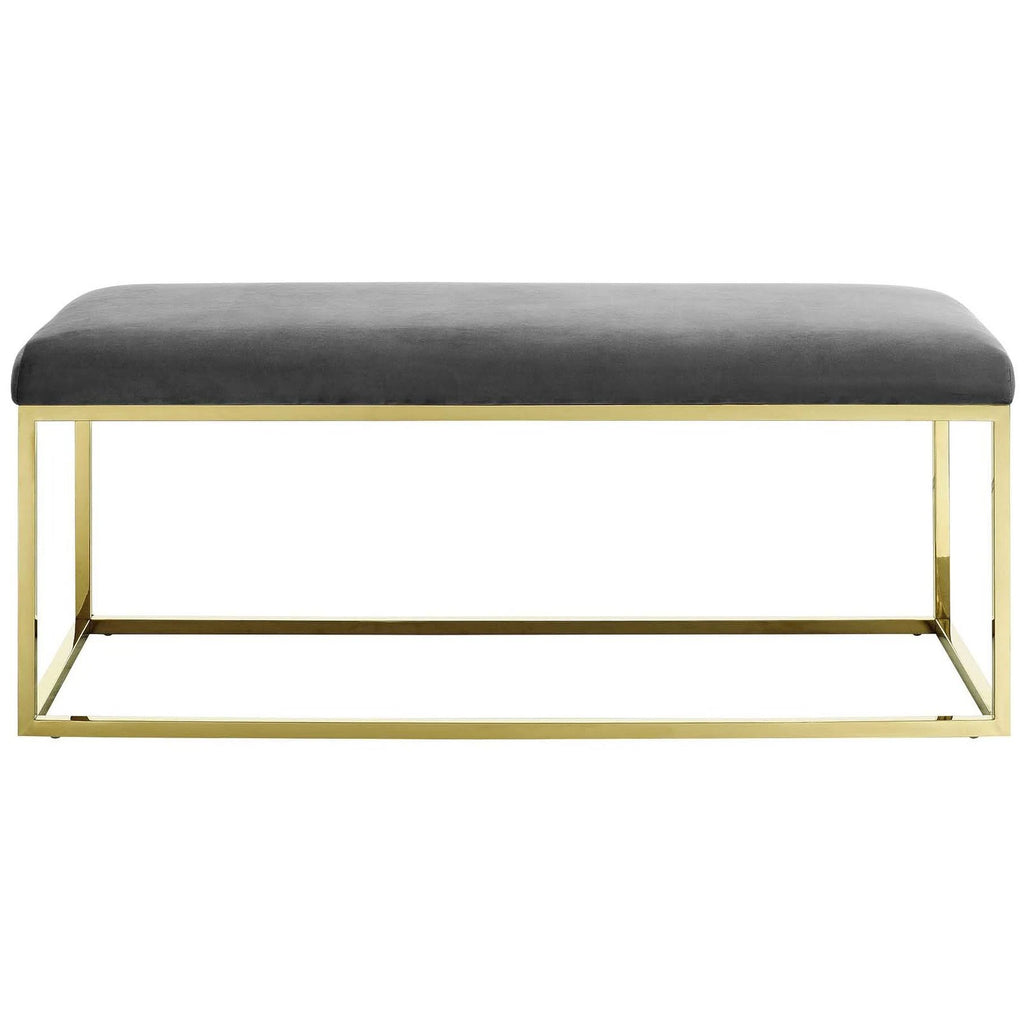 Gold Gray Fabric Bench T913419
