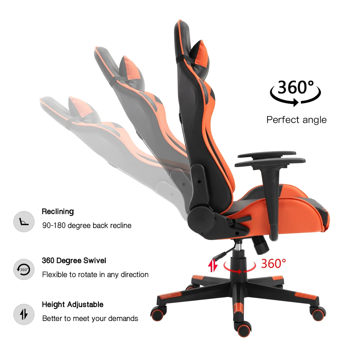 Black Orange Ergonomic Reclining Gaming Chair B9881
