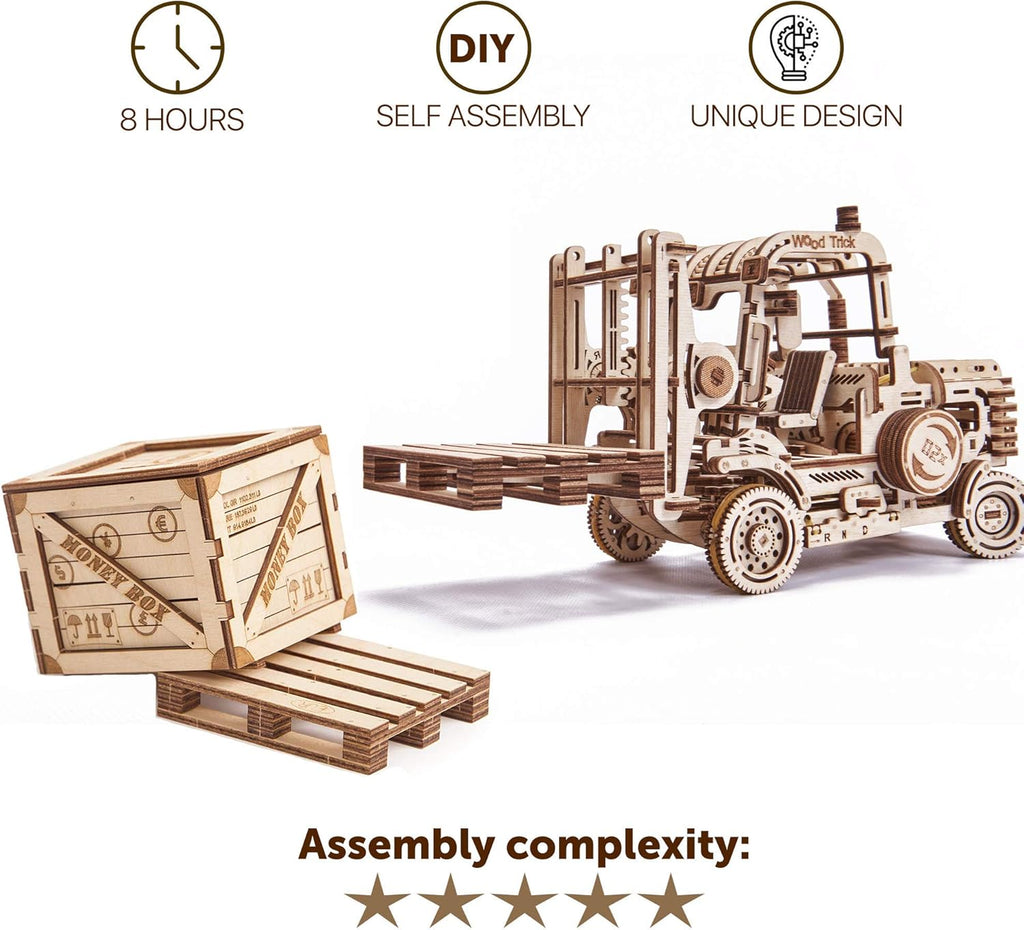 3D Wooden Puzzle Forklift Truck Model Kit with Pallet and Money Box S194929