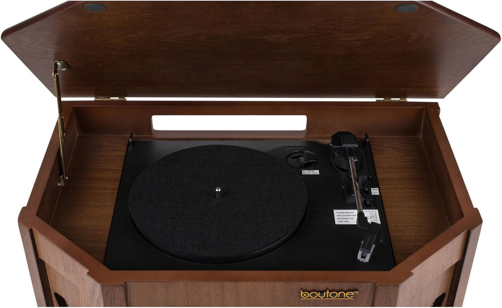 8-in-1 Natural Wood Turntable Stereo System with Bluetooth E374