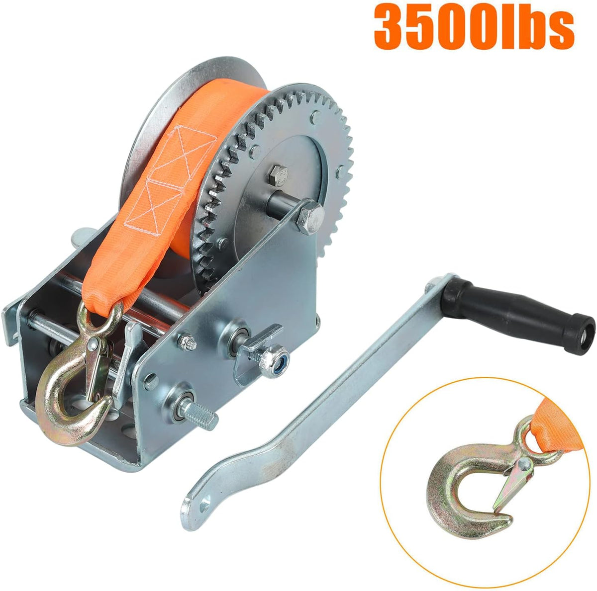 3500lbs Dual Gear Hand Winch Polyester Strap Pack of 2 N2293