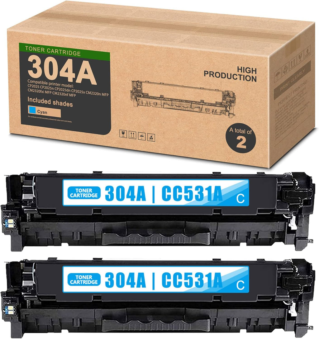 2-Black 304A CC530A Toner Cartridge Replacement for HP CM2320n CM2320fxi CM2320nf CP2025 CP2025n CP2025dn CP2025x Printer M19185
