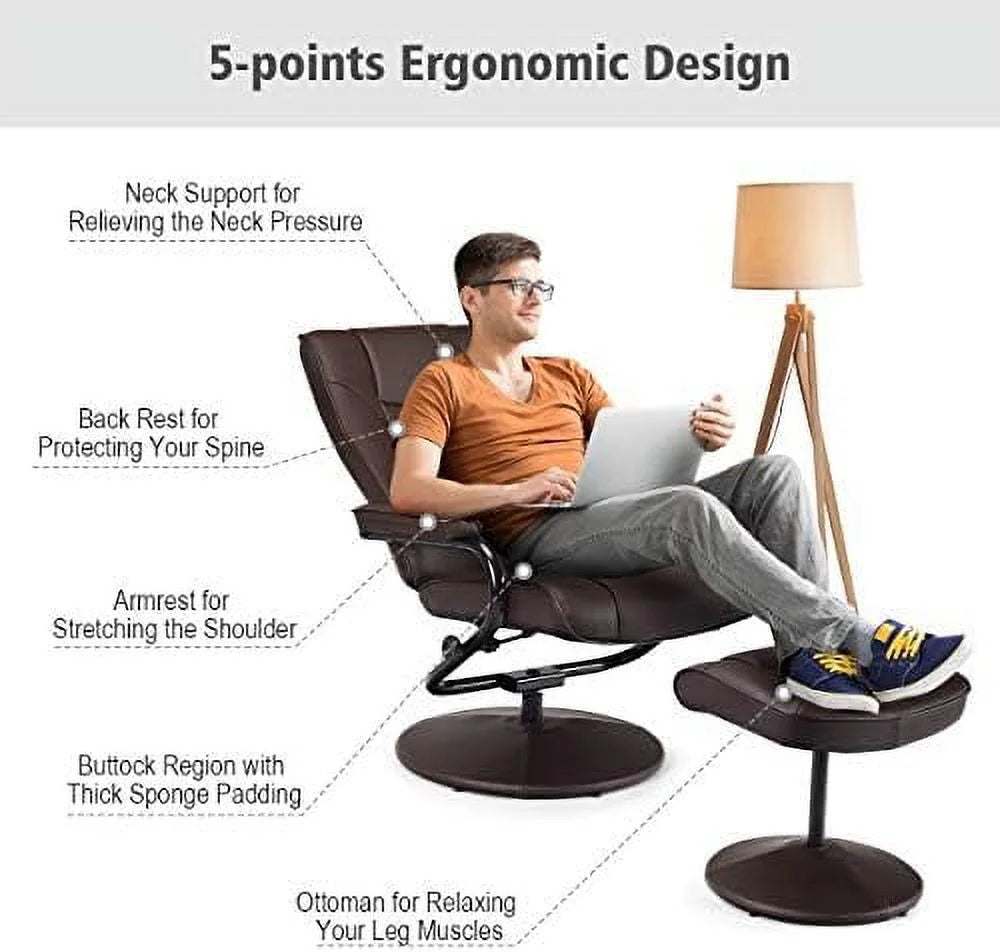Gray PU Leather Recliner Chair with Ottoman F535