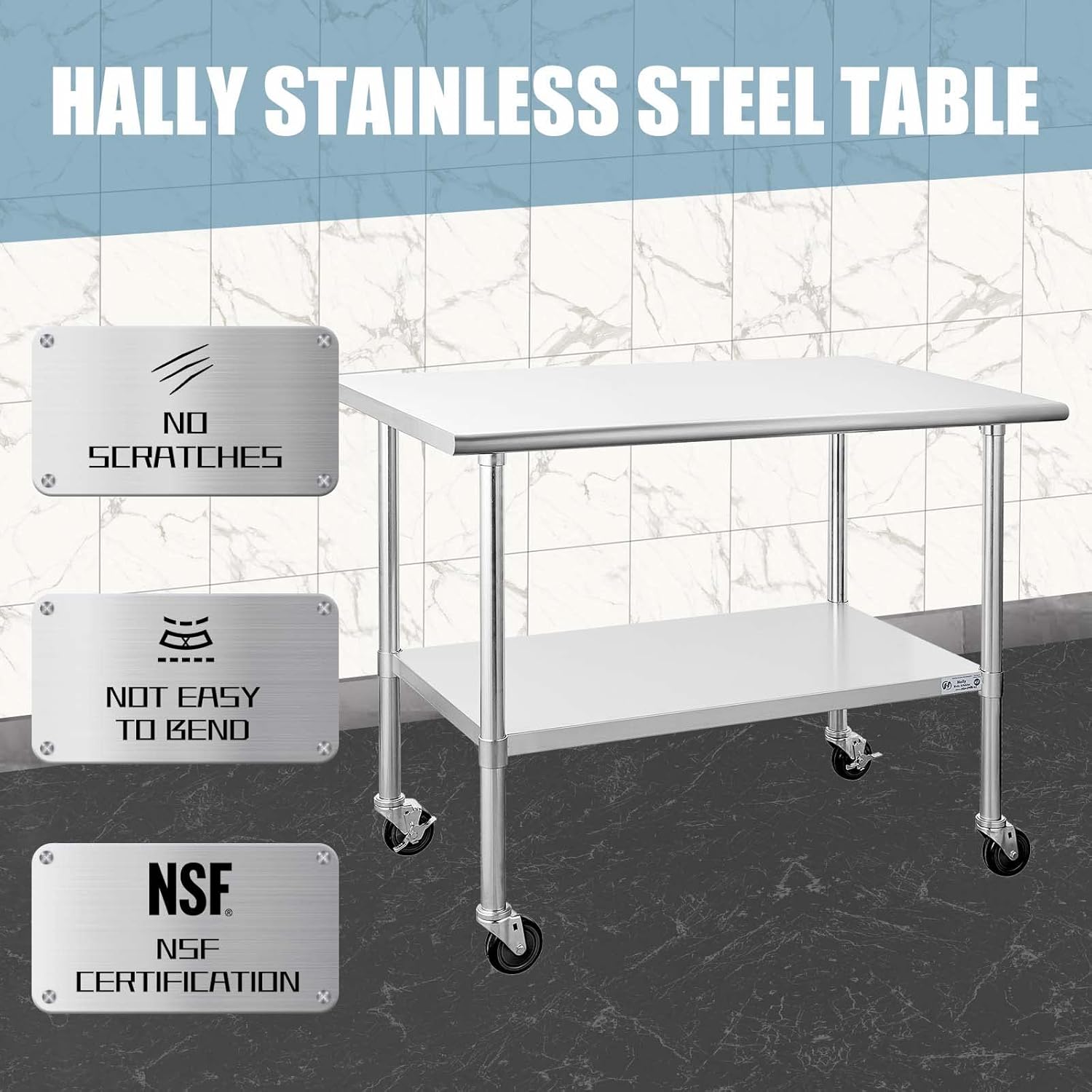 Stainless Steel Table 24 x 36 Inches with Caster Wheels and Undershelf R27966