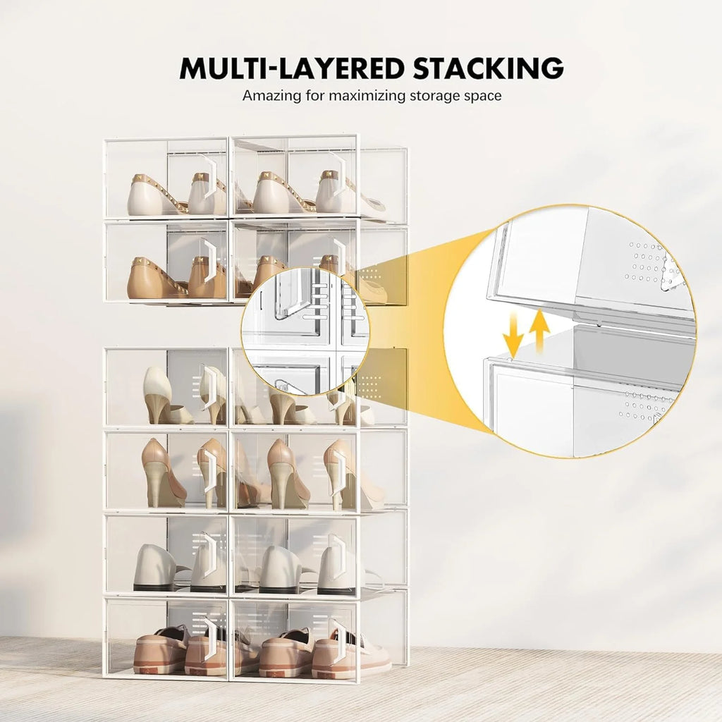 X-Large Shoe Storage Box 12 Pack Stackable Breathable B335605