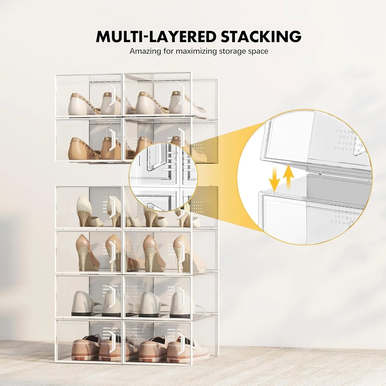X-Large Shoe Storage Box 12 Pack Stackable Breathable B335605