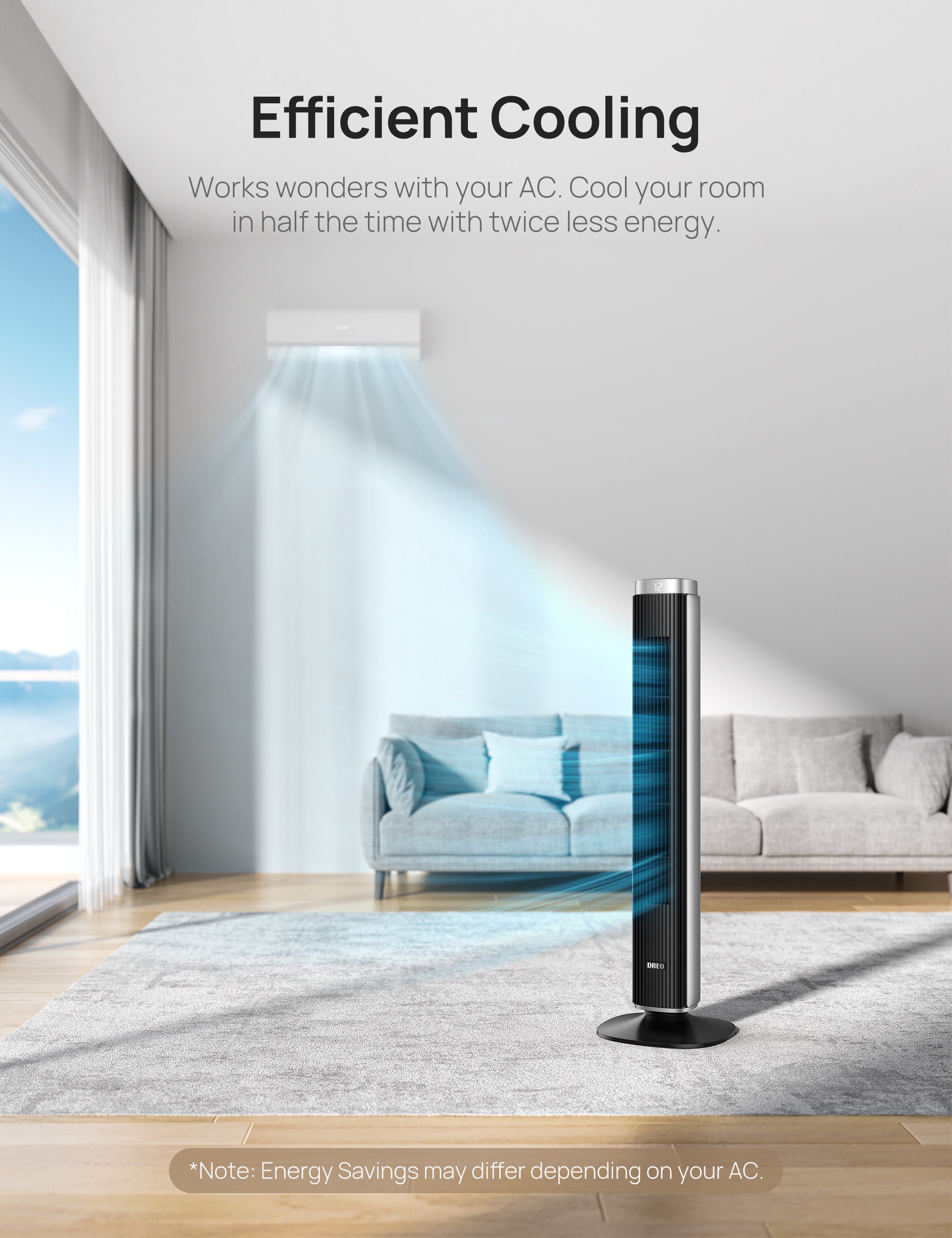 42" Tower Fan with Remote, 25 DB Quiet DC Bladeless Fan B5483