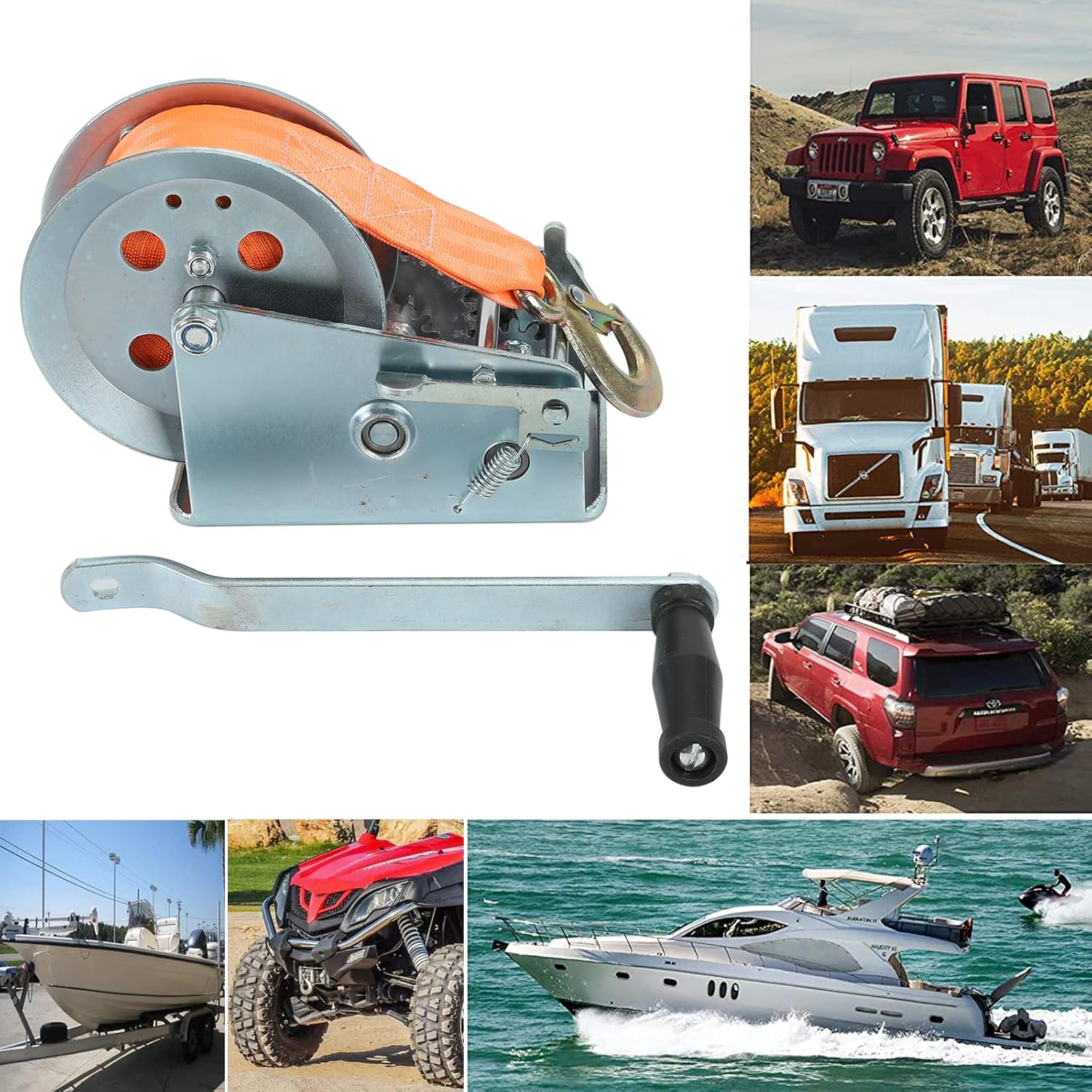 3500lbs Dual Gear Hand Winch Polyester Strap Pack of 2 N2293