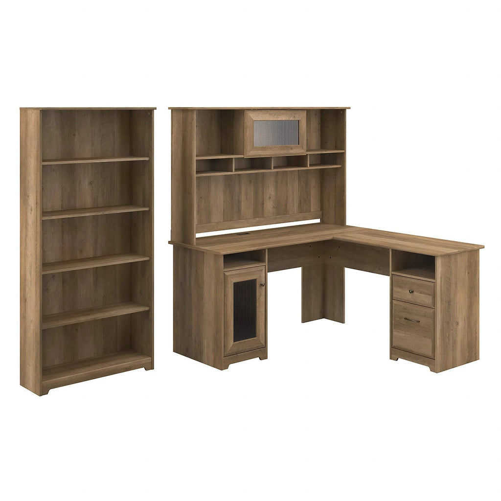 L-shaped Desk with 5-Shelf Bookcase and Hutch U42641