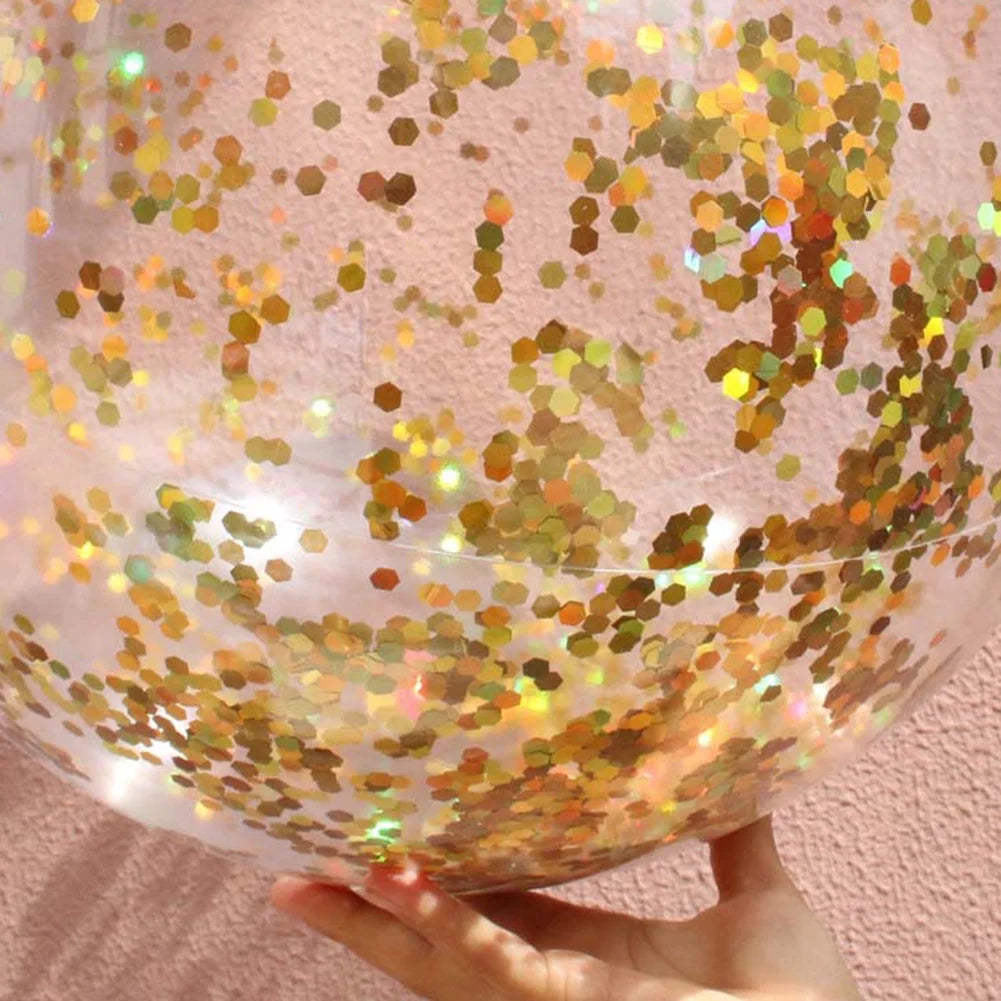 PVC Inflatable Glitter Confetti Feather Beach Ball Pool Toys M4034