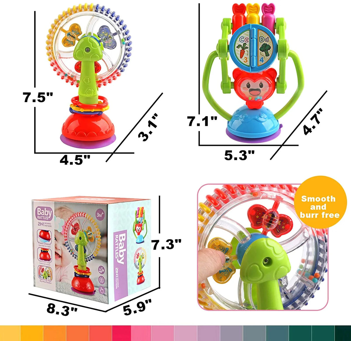 Baby Rattle Toys with Suction Cup Grab Shaker and Spin F767759