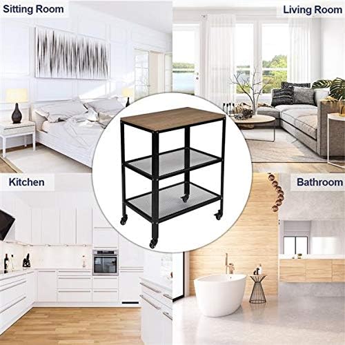3-Tier Rolling Serving Cart with Metal Frame, Rustic Brown Z8613