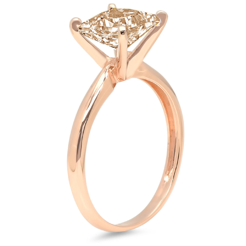Princess Cut Brown Champagne Simulated Diamond 18k Rose Gold Ring Size 3.5 R263684