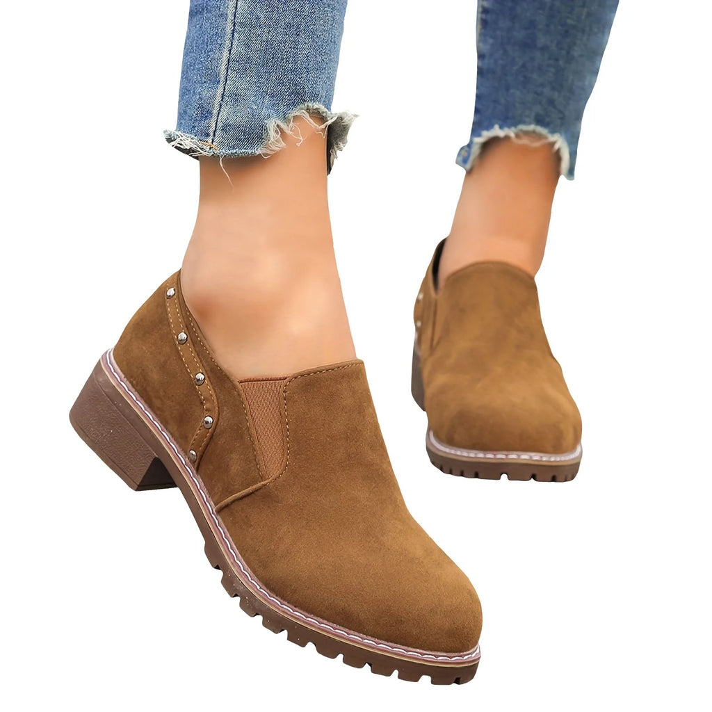 Brown Thick Heel Short Boots J569