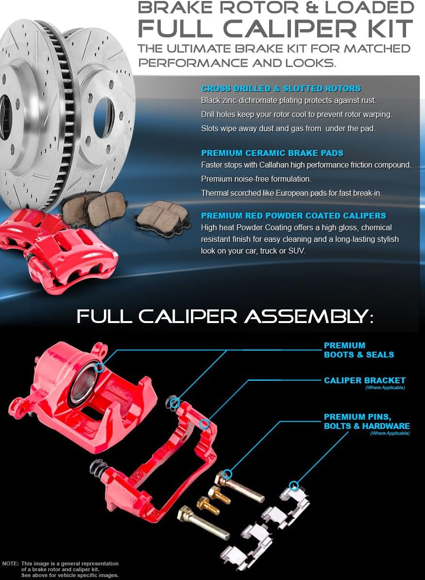 Powder Coated Red Calipers Rotors Ceramic Pads Performance Kit C363299
