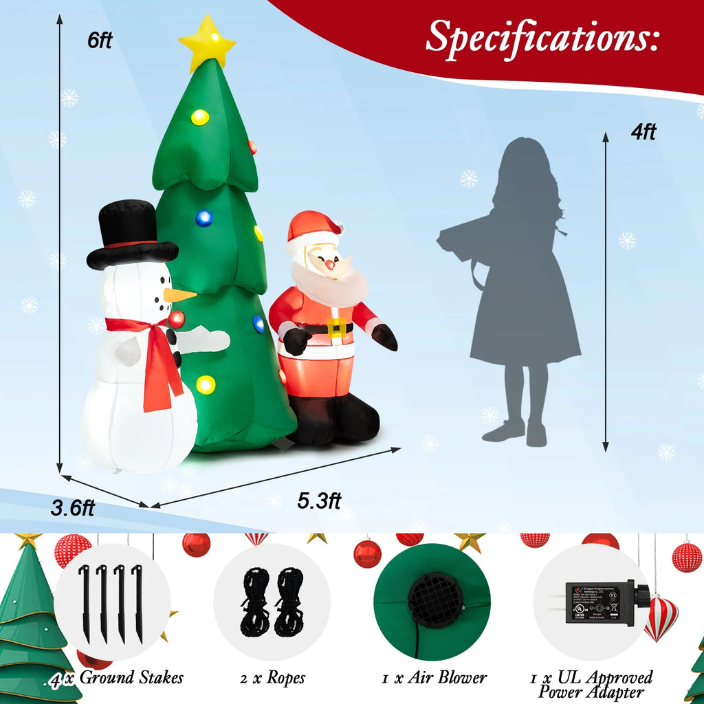 6FT Inflatable Christmas Tree & Santa Claus w/ LEDs & Air Blower Yard Decoration G34577