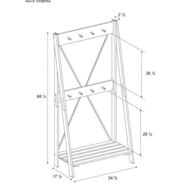 Grey Solid Wood Hall Tree with Shelf and 8 Hooks U87705