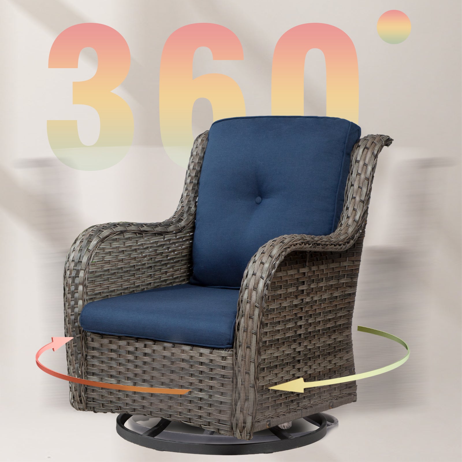 Blue Wicker Patio Swivel Rocker Chairs Set of 2 with Table J733398