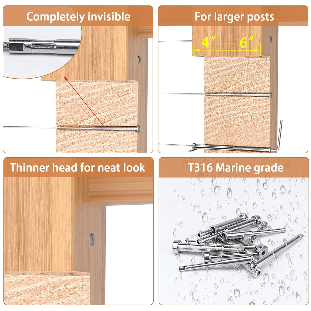 1/8 Invisible Cable Railing Kit with Turnbuckle Swage Threaded Stud and Stemball Combination Pack E528