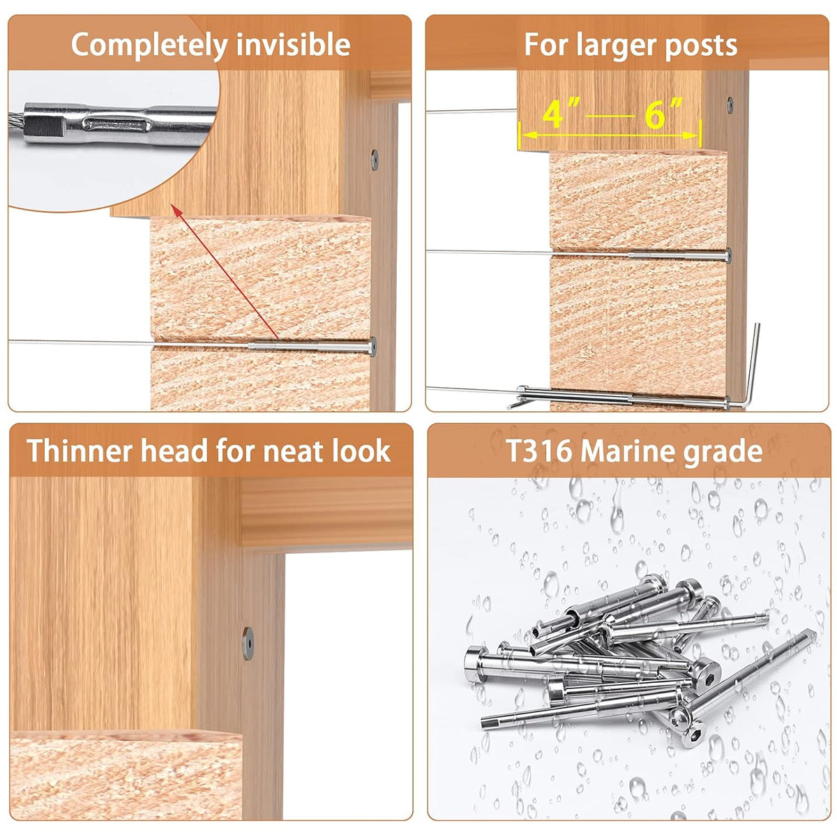 1/8 Invisible Cable Railing Kit with Turnbuckle Swage Threaded Stud and Stemball Combination Pack E528