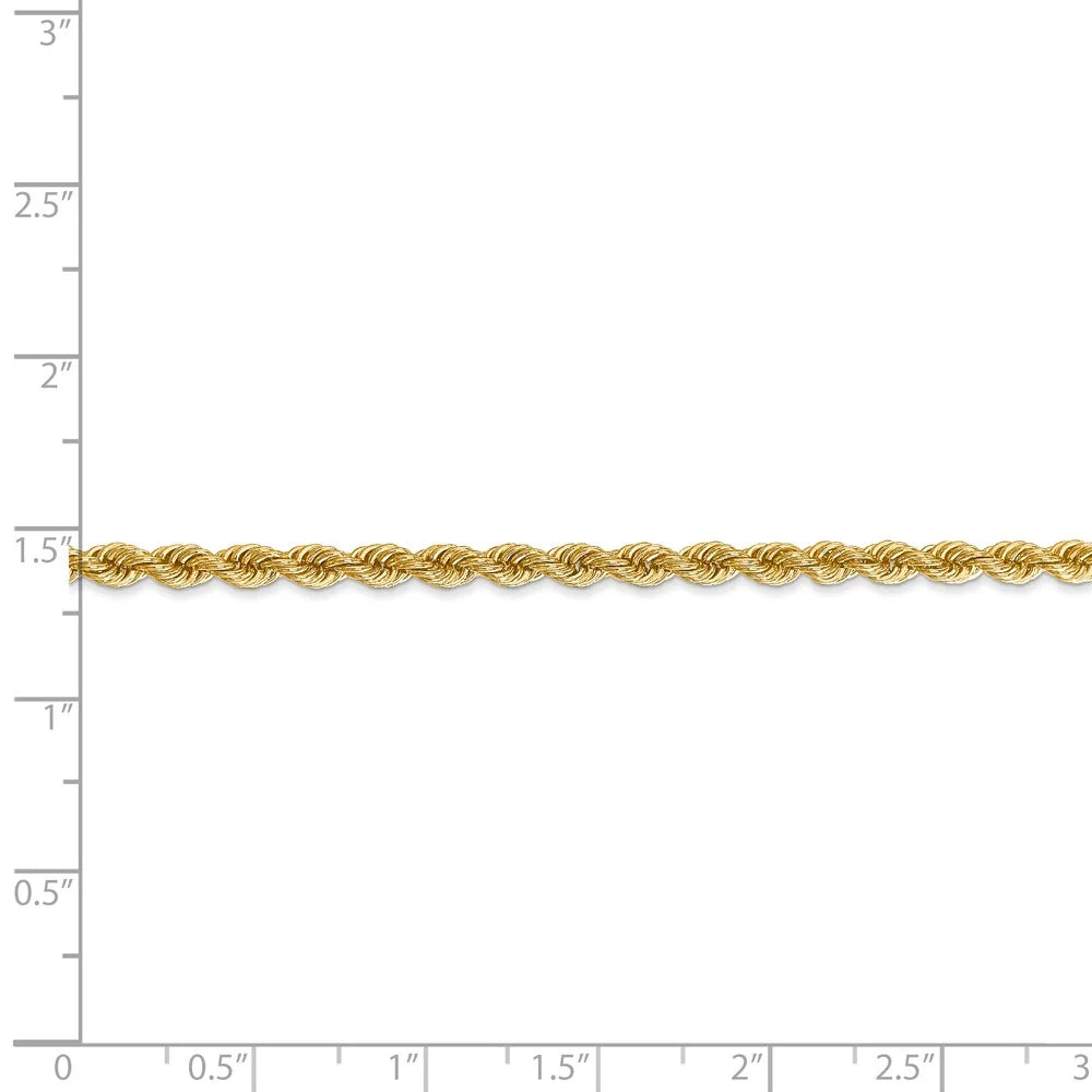 14kt Yellow Gold 3mm Rope Chain 9 inch Lobster Clasp W282987