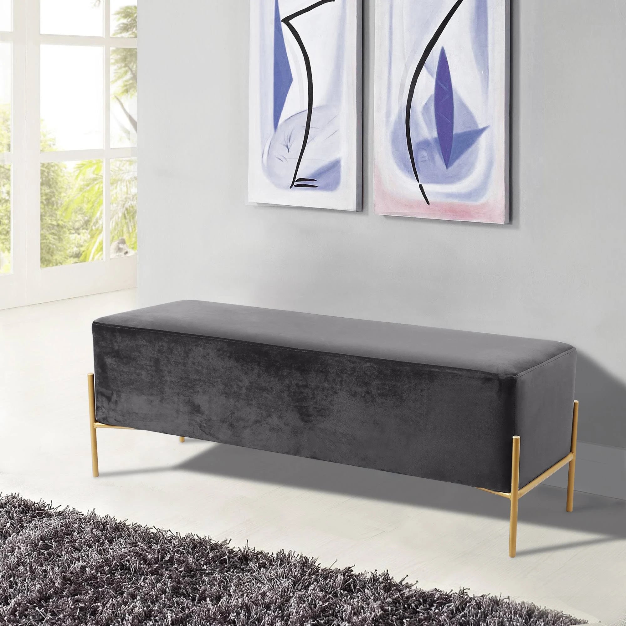 Grey Velvet Bench M5139