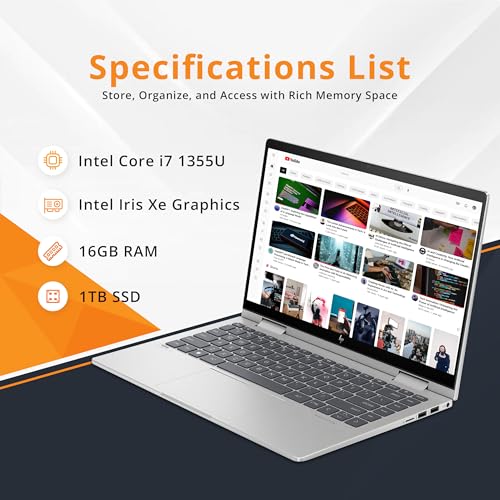 14" Full HD Touch-Screen Laptop, 8GB RAM, 512GB SSD, Intel Core i5, Intel Iris Xe Graphics, Fingerprint, Backlit KB, Win11, Natural Silver F48616