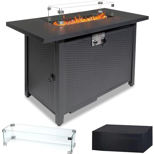 43 Inch Propane Fire Pit Table with Lid and Metal Tabletop, 50,000 BTU Gas Fire Pit Table with 6.6 Pounds Lava Stones L874