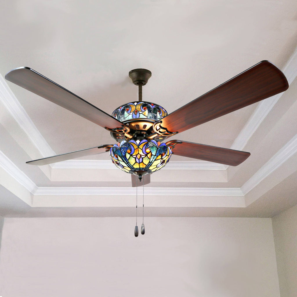 Blue Stained Glass Ceiling Fan E463651