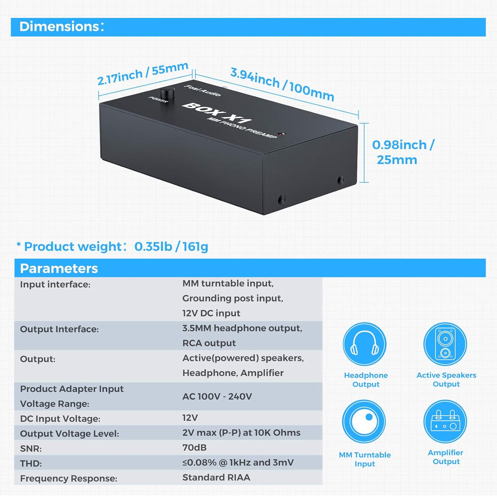 Phono Preamp with 3.5MM Headphone and RCA Output, DC 12V Power Supply, Pack of 2 W13746