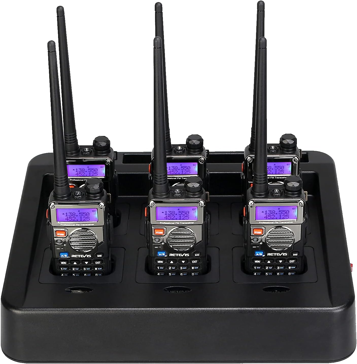6 Pack Dual Band Rechargeable Walkie Talkies with 6-Way Charging Station M908