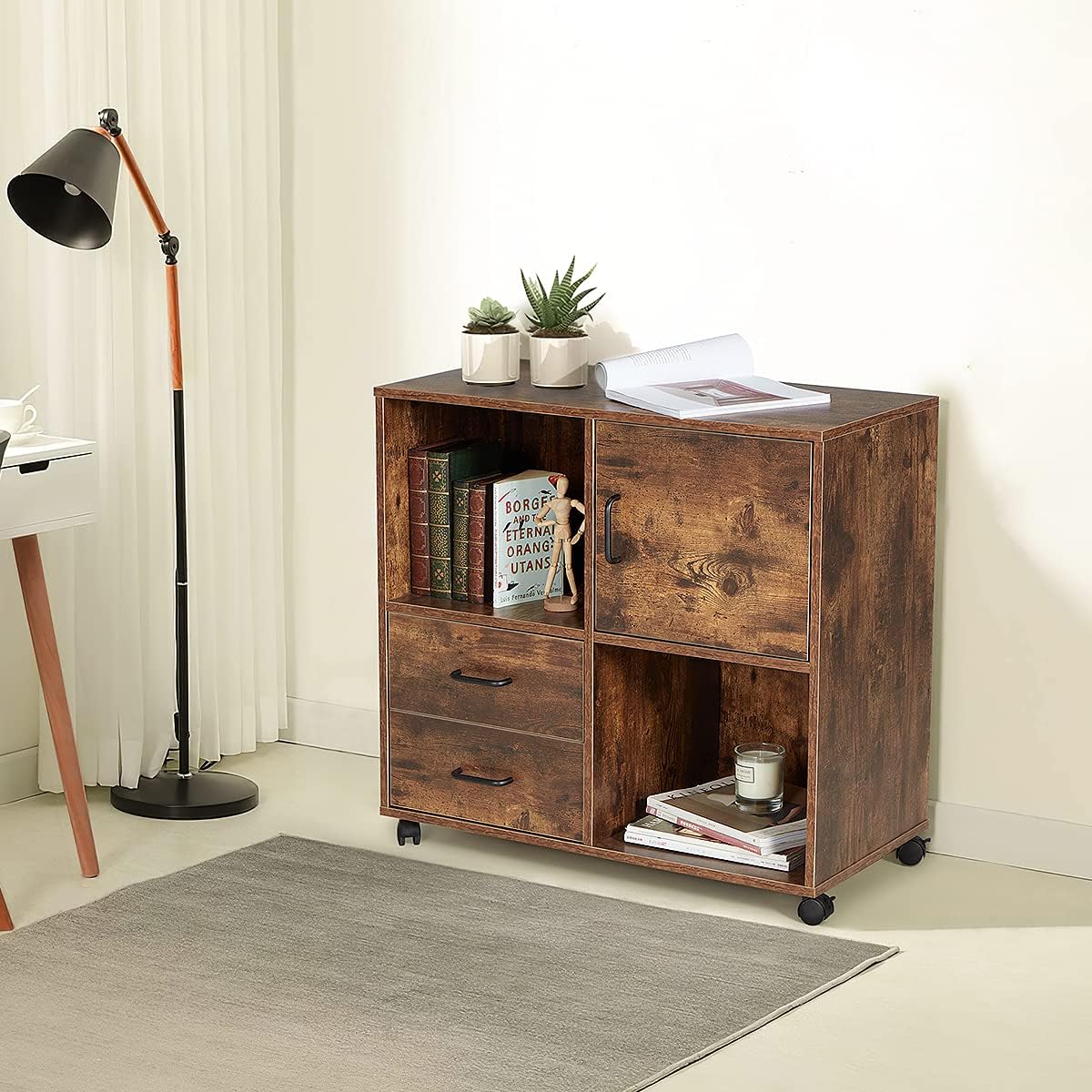 2 Drawers Mobile Wooden Lateral Filing Cabinet with Lockable Casters M89165