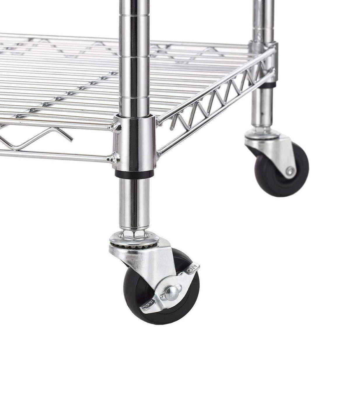 3-Tier Wire Rolling Kitchen Cart with Oak Cutting Board and Chrome C60512