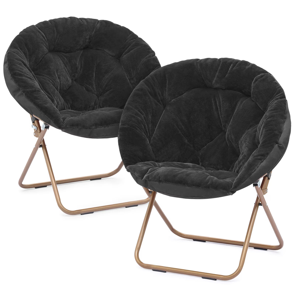 Black Faux Fur Folding Accent Chair with Metal Frame L426