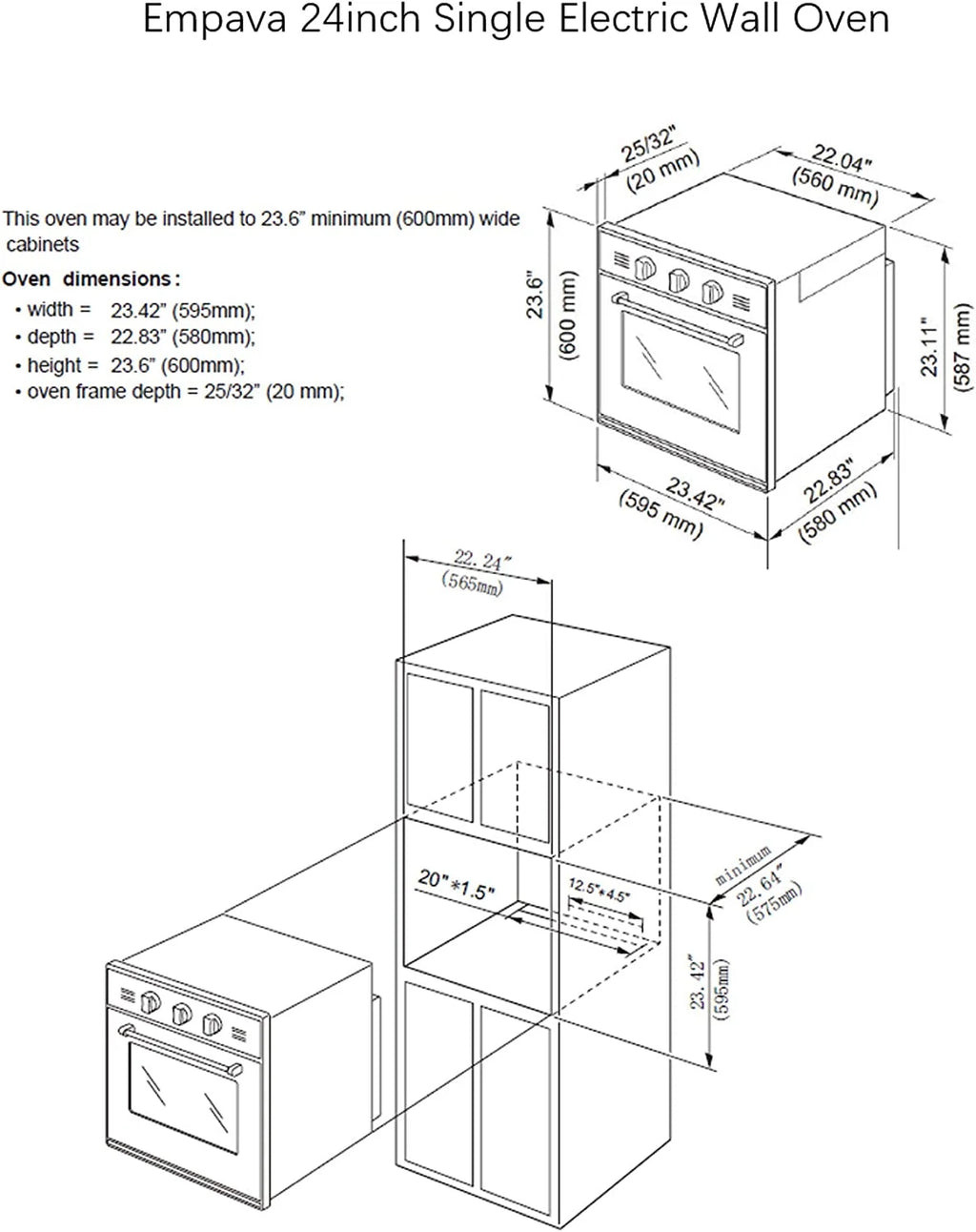 2.3 Cu. Ft. Electric Built-In Single Wall Oven in Black/Silver Tempered Glass C40059