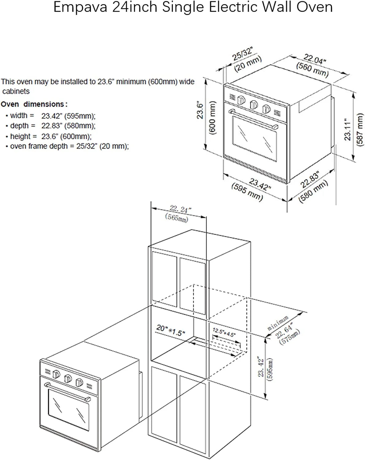 2.3 Cu. Ft. Electric Built-In Single Wall Oven in Black/Silver Tempered Glass C40059
