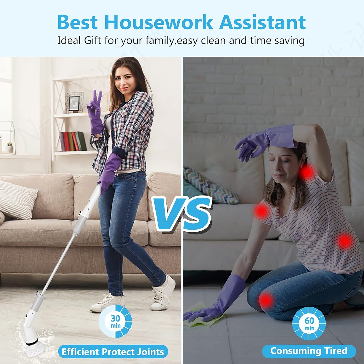 Electric Spin Scrubber with Adjustable Extension Handle & 4 Replaceable Brush Heads S9240
