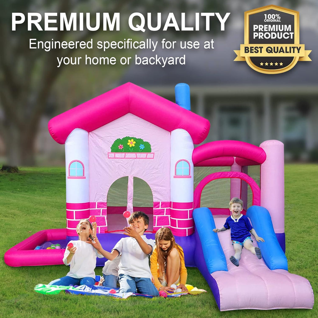 Pink Inflatable Bounce House with Slide, 12.5' x 10.5' Play Area, 7.9' Tall I268782
